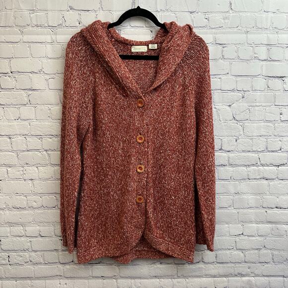 Sleeping On Snow Chunky Knit Red Hooded Cardigan Large Button Down Anthropologie - Picture 1 of 8